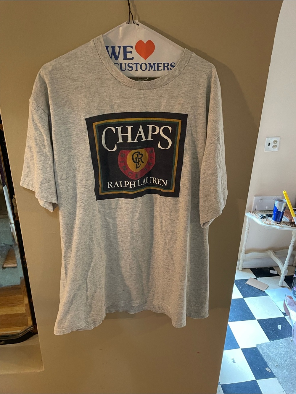 Vintage 90s Chaps Ralph Lauren Light Gray Short-Sleeve Logo men’s Tshirt